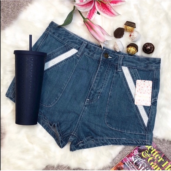 Free People Blue Solid Mini Shorts sz28 - Picture 1 of 8